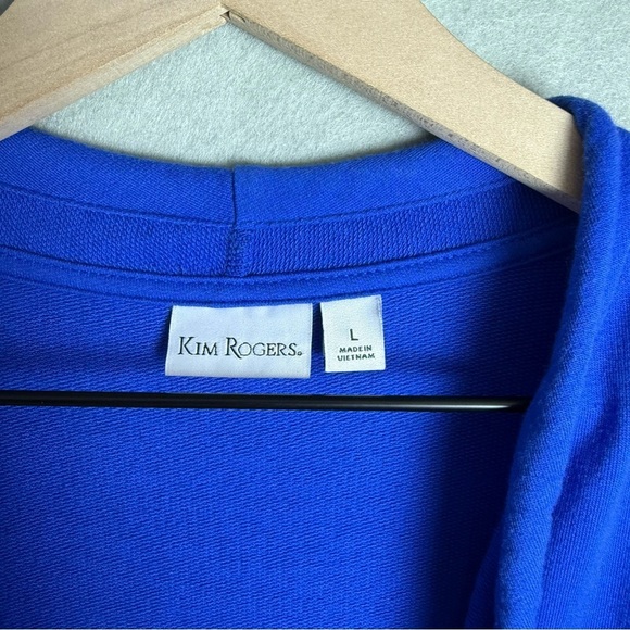Kim Rogers Women’s Royal Blue Drawstring Collar Cardigan Roll Tab Sleeve size L - Picture 7 of 11